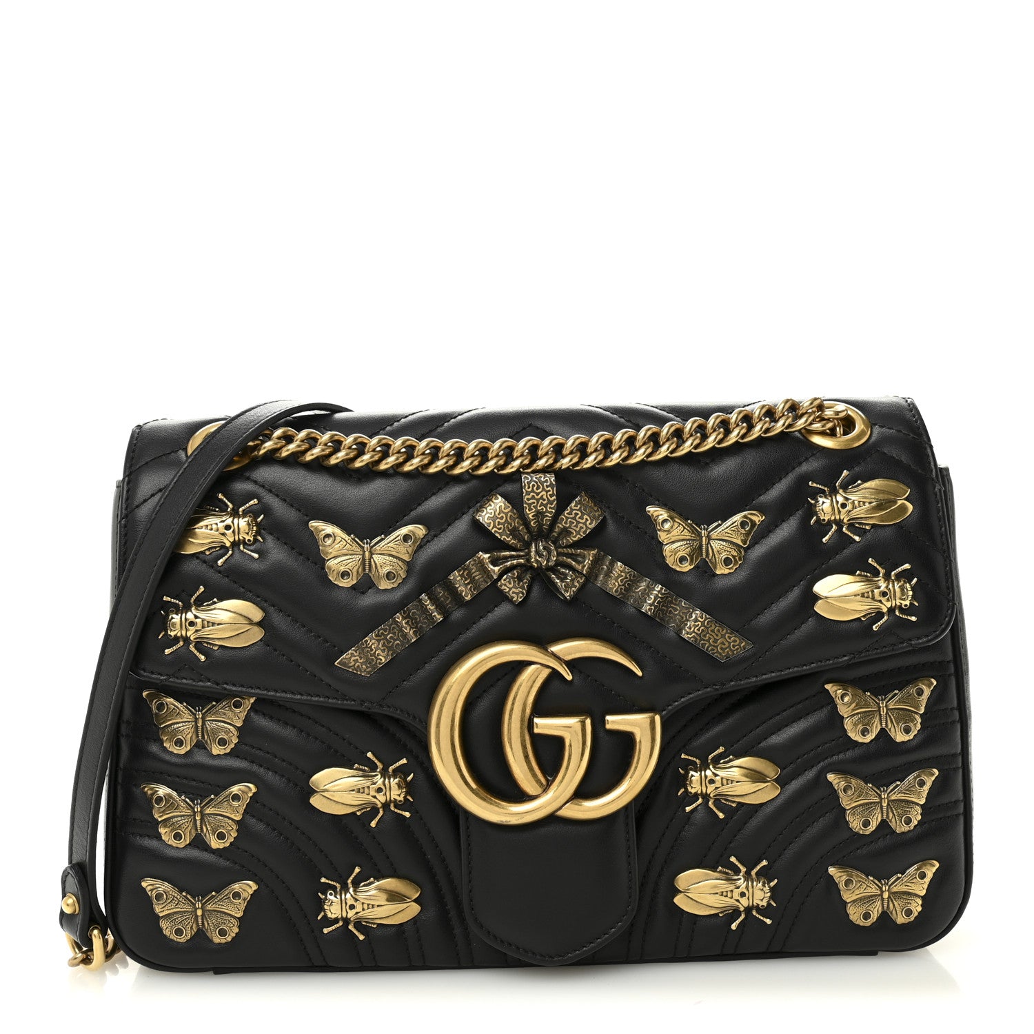 Gucci Calfskin Matelasse Animal Studs Medium GG Marmont Shoulder Bag Black 1 of 11