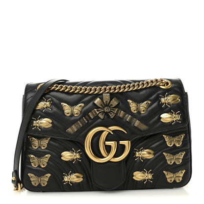 Gucci Calfskin Matelasse Animal Studs Medium GG Marmont Shoulder Bag Black 1 of 11