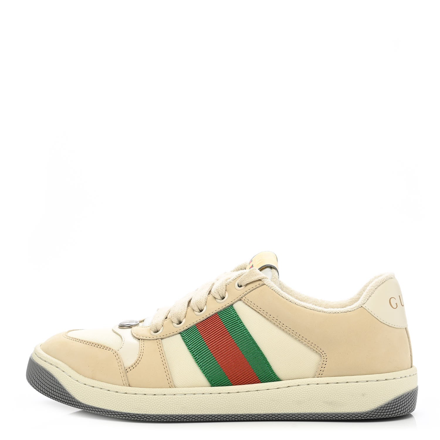 Gucci Nylon Nubuck Web Womens Screener Sneakers 37.5 Mystic White Dusty Milk 1 of 12