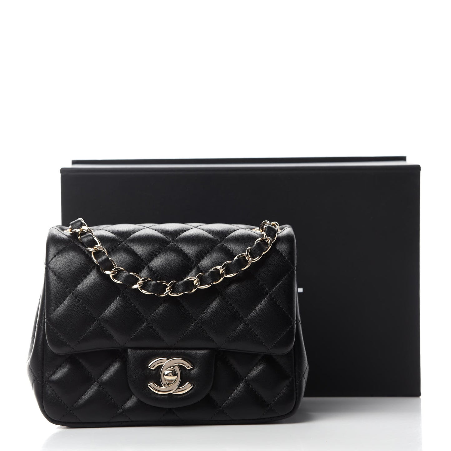 Lambskin Quilted Mini Square Flap Black