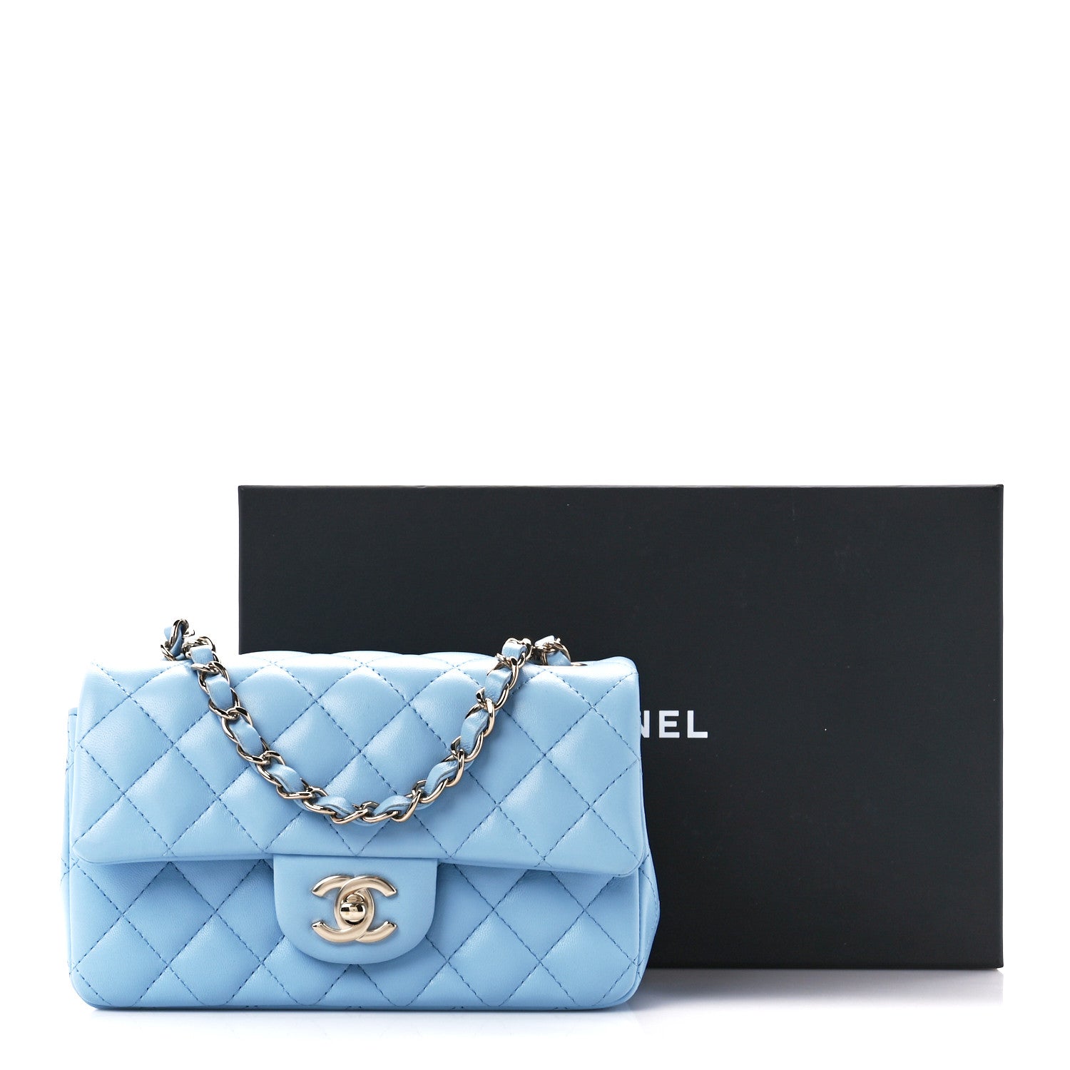 Chanel Lambskin Quilted Mini Rectangular Flap Light Blue 12 of 12