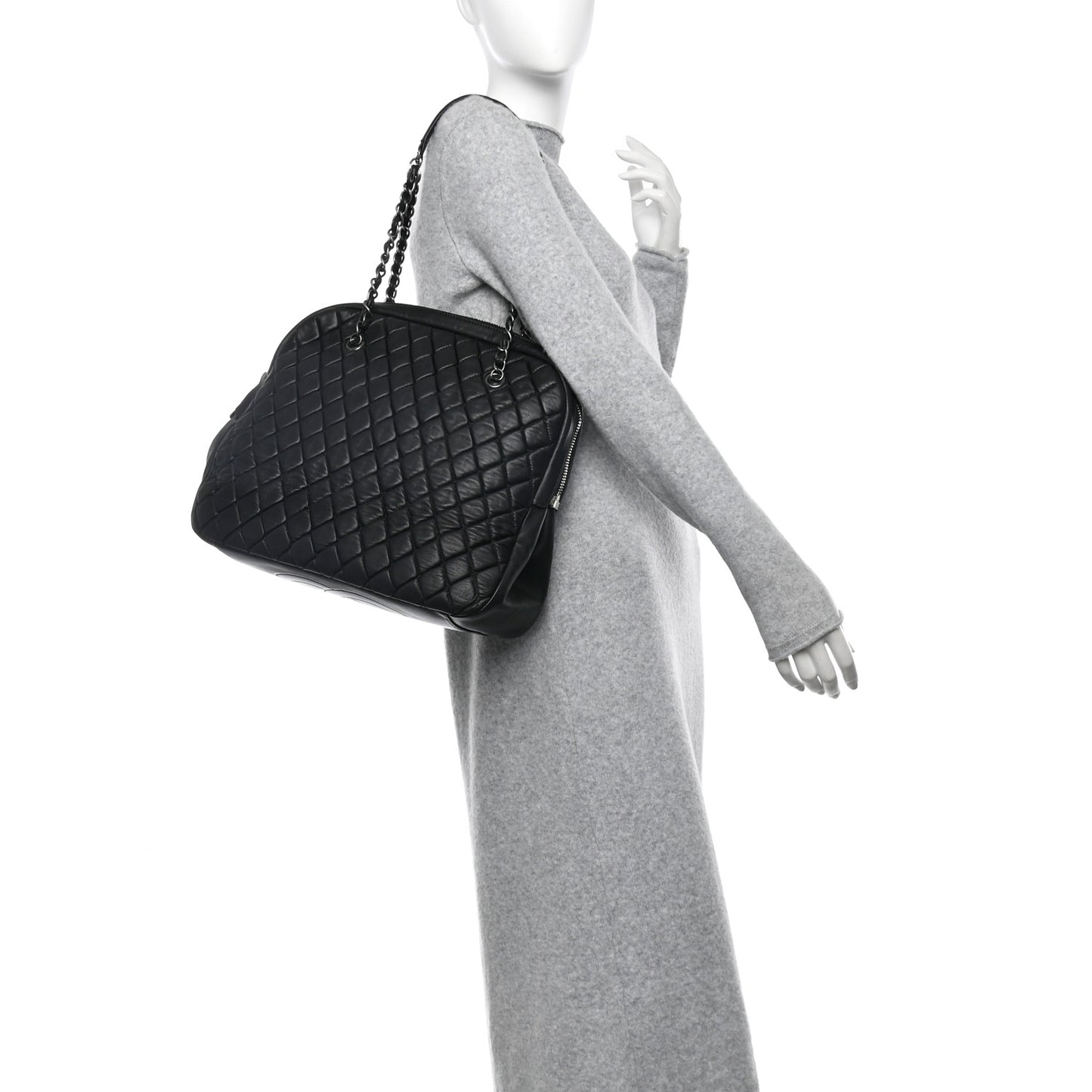 Lambskin Bubble Quilt Large Double Bowling Bag Black