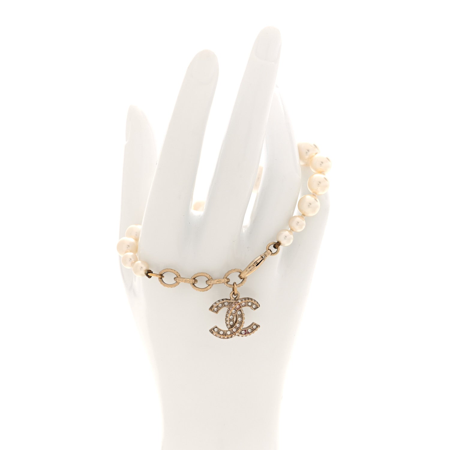 Chanel Graduated Pearl Crystal CC Bracelet Gold 2 of 5