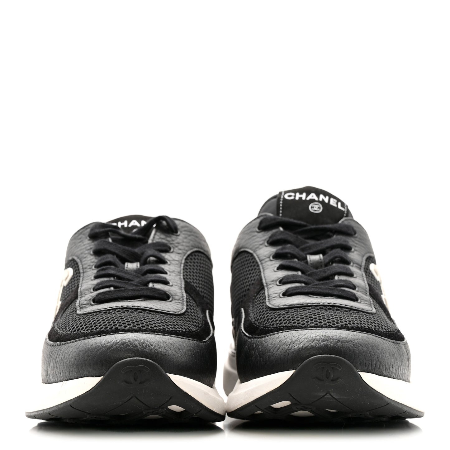Calfskin Mesh Lycra Suede Womens Logo Sneakers 41 Black