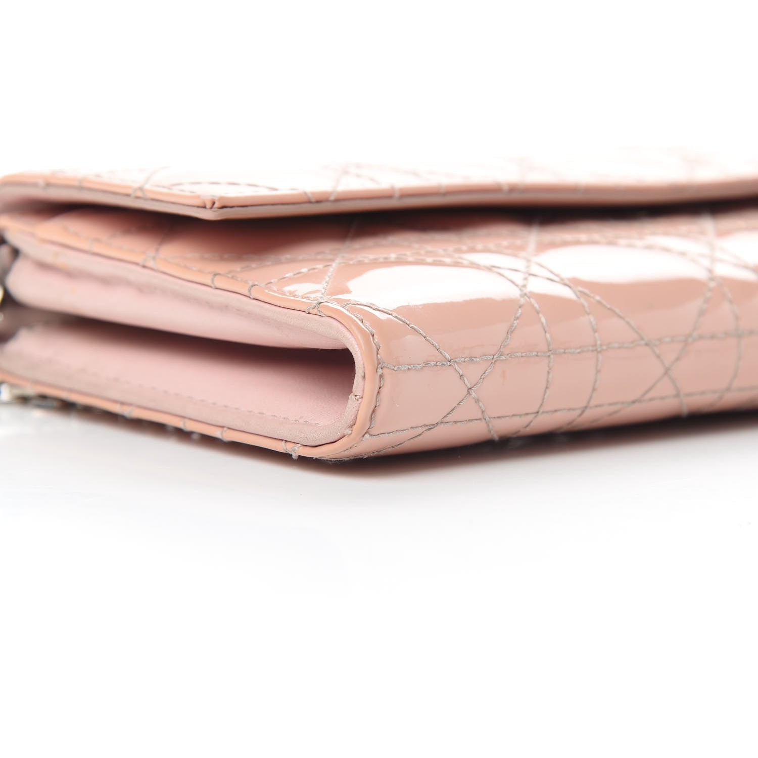 Christian Dior Patent Cannage Lady Dior Rendezvous Wallet On Chain Pink 9 of 20