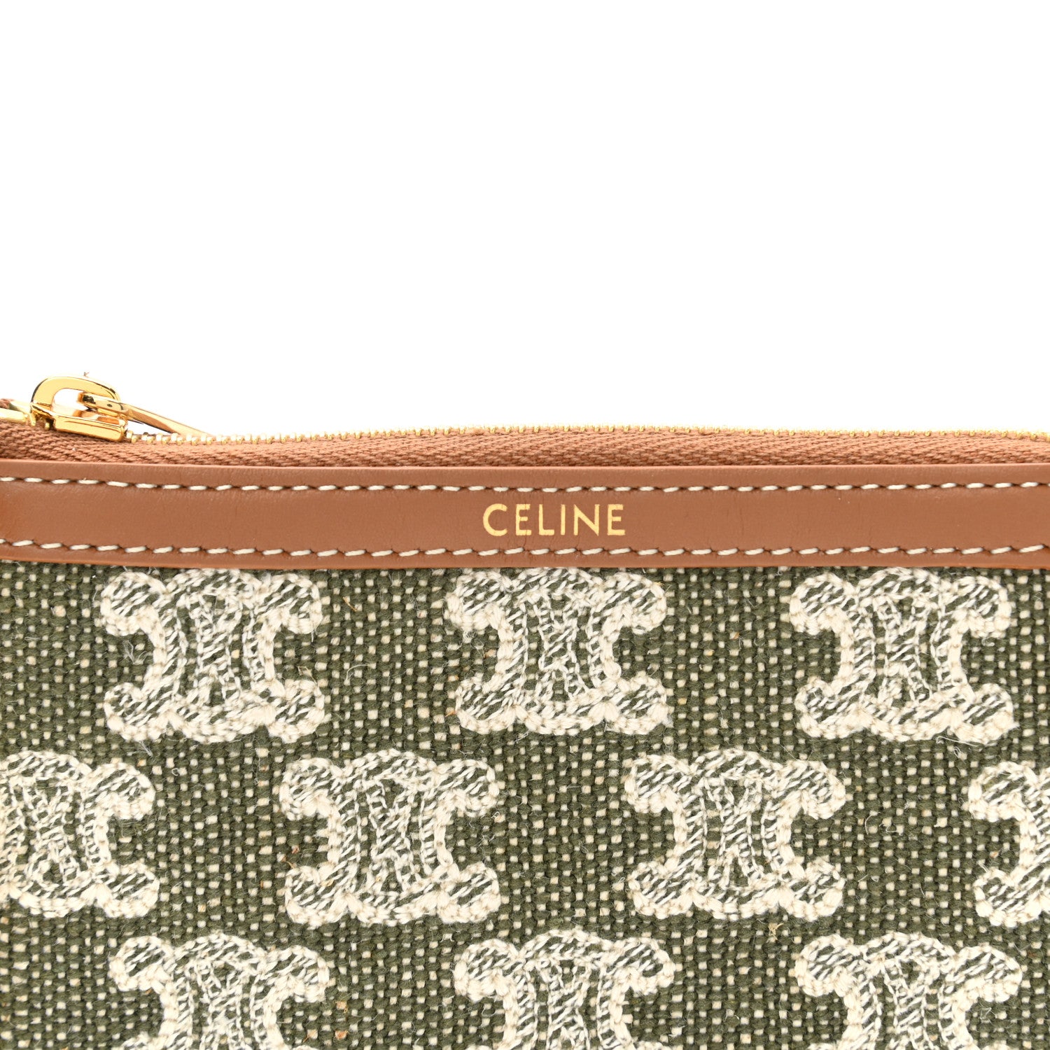 Celine Triomphe Canvas Calfskin Coin and Card Pouch Khaki 6 of 7