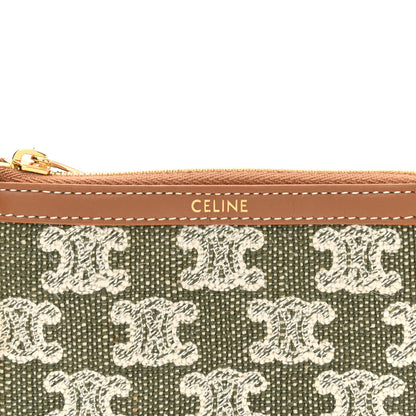 Celine Triomphe Canvas Calfskin Coin and Card Pouch Khaki 6 of 7