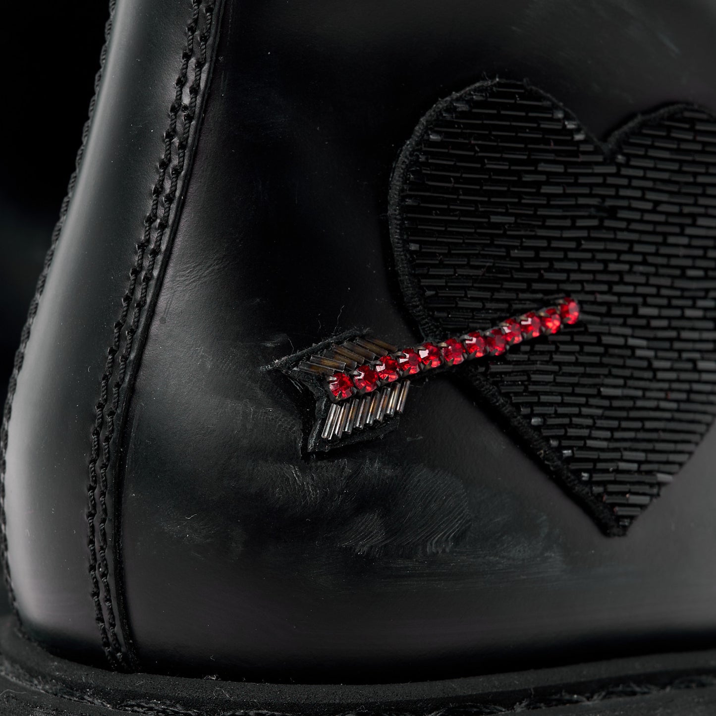 VALENTINO GARAVANI Calfskin Ruffle Heart Love Combat Boots 41 Black
