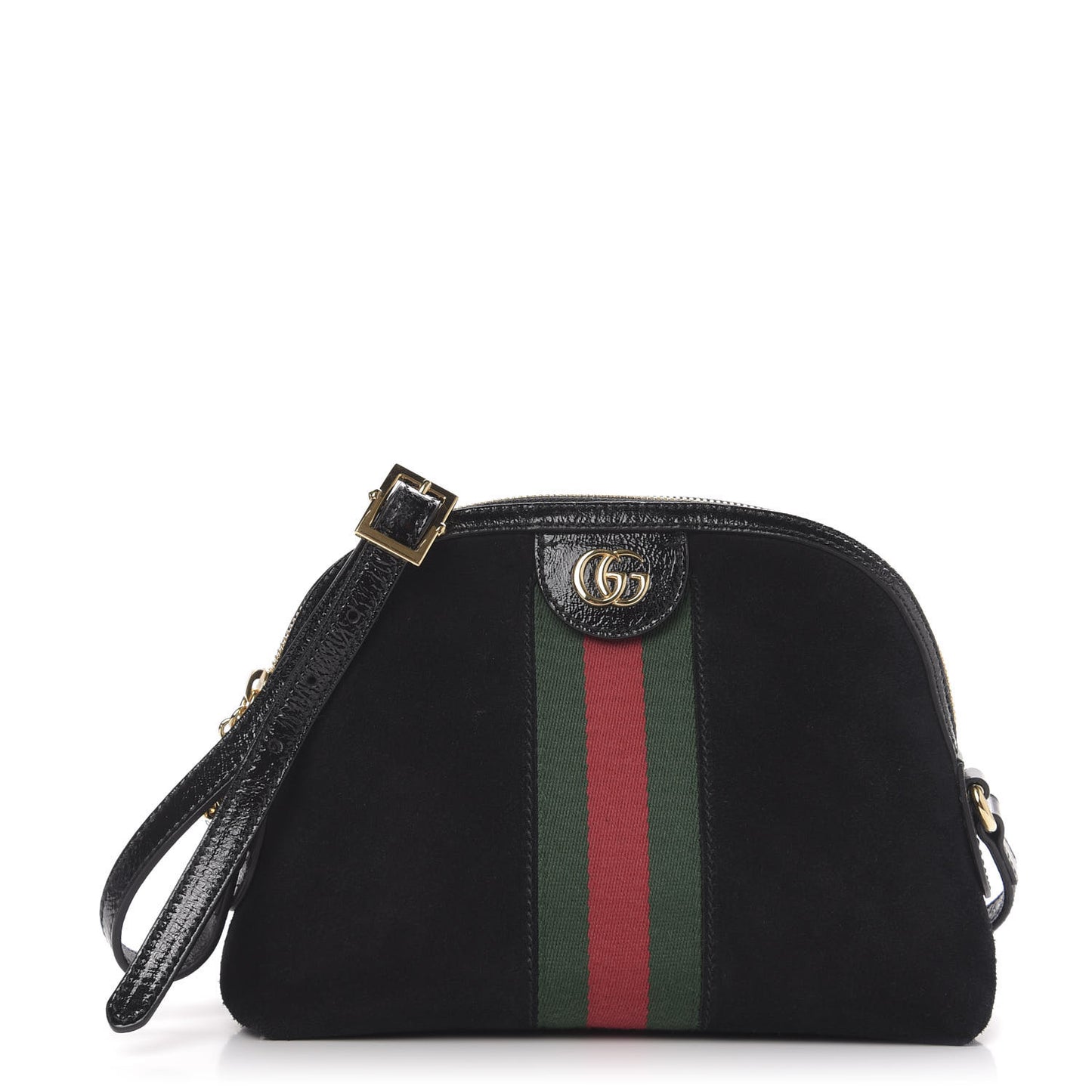 Suede Patent Web GG Small Ophidia Dome Shoulder Bag Black
