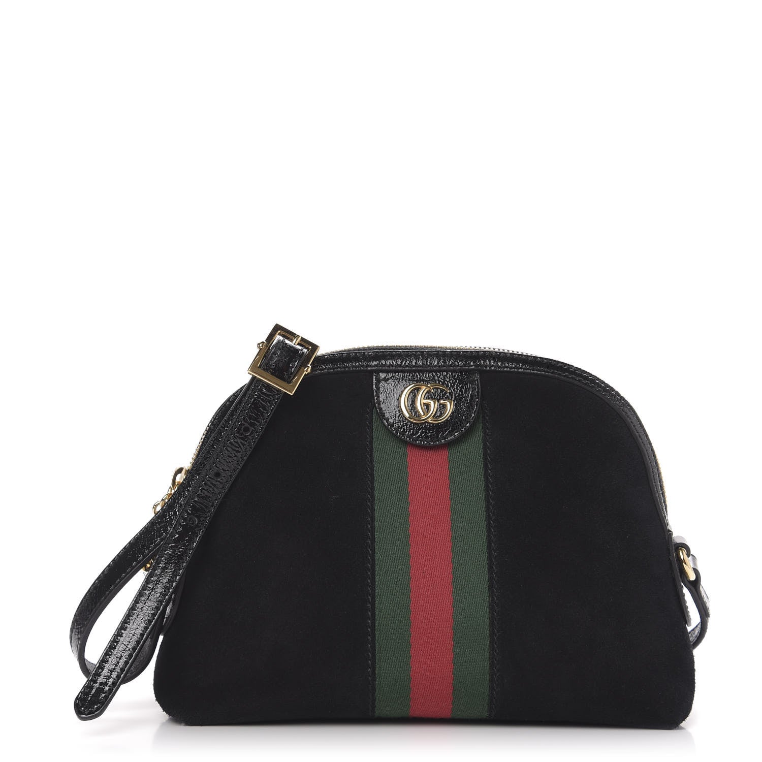 Gucci Suede Patent Web GG Small Ophidia Dome Shoulder Bag Black 1 of 10