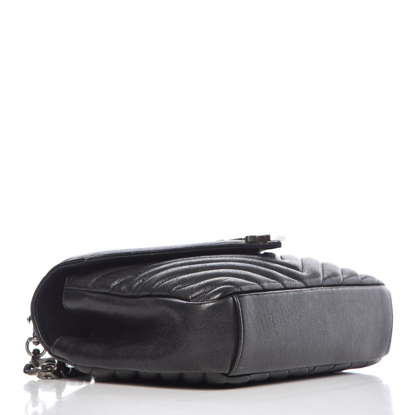 Sheepskin Matelasse Chevron Monogram Medium College Bag Black