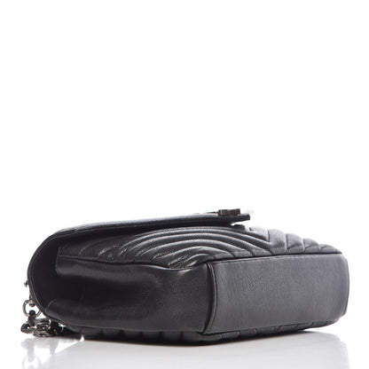 Saint Laurent Sheepskin Matelasse Chevron Monogram Medium College Bag Black 4 of 14