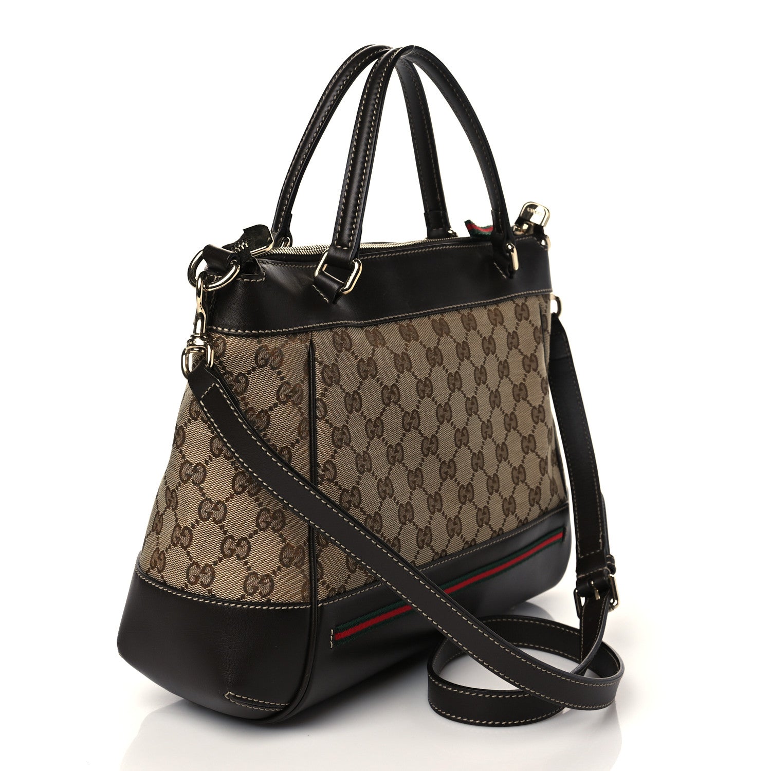 Gucci Monogram Web Mayfair Top Handle Satchel Dark Brown 3 of 11