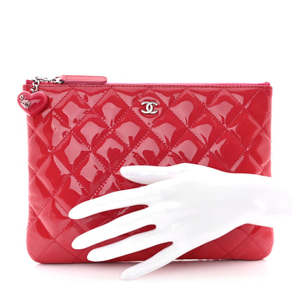 Chanel Patent Calfskin Quilted Valentine Hearts Medium O Cosmetic Case Red 2 of 7