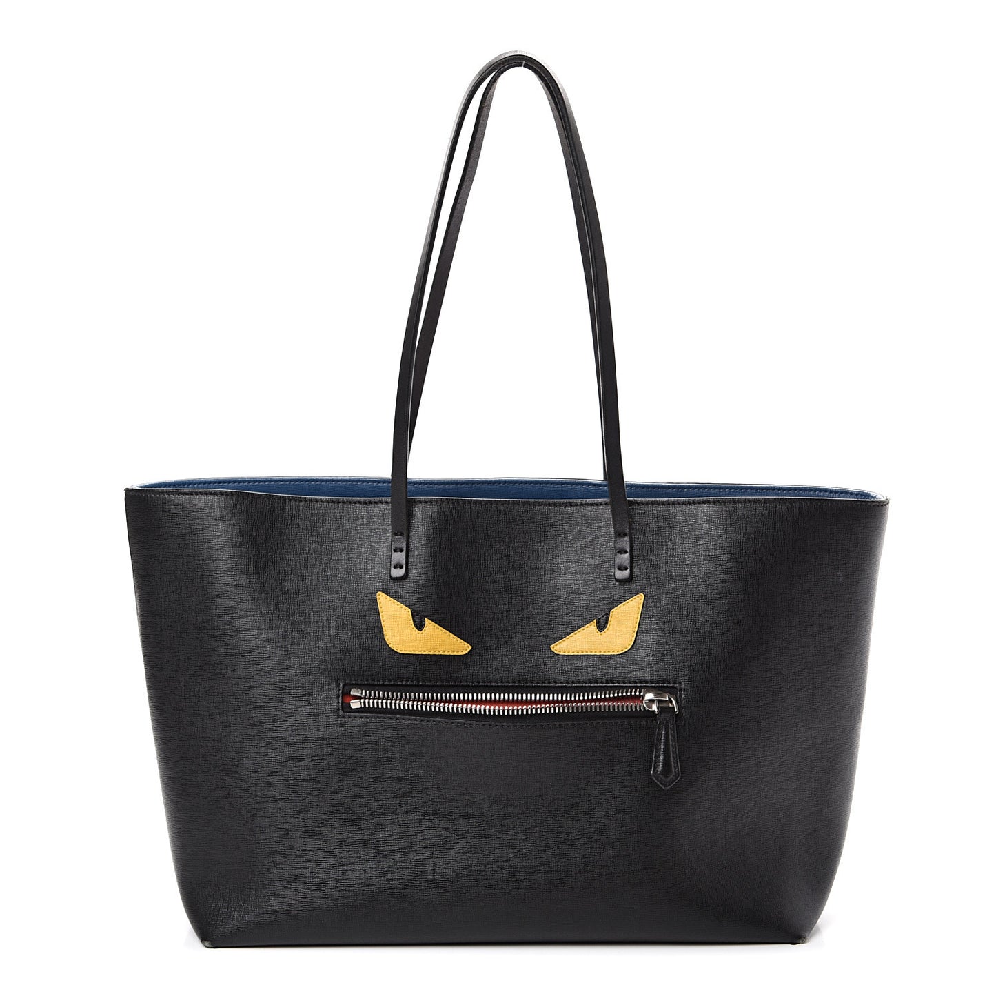Vitello Elite Cuoio Monster Buggies Medium Roll Tote Black Multicolor Blue Cobalto