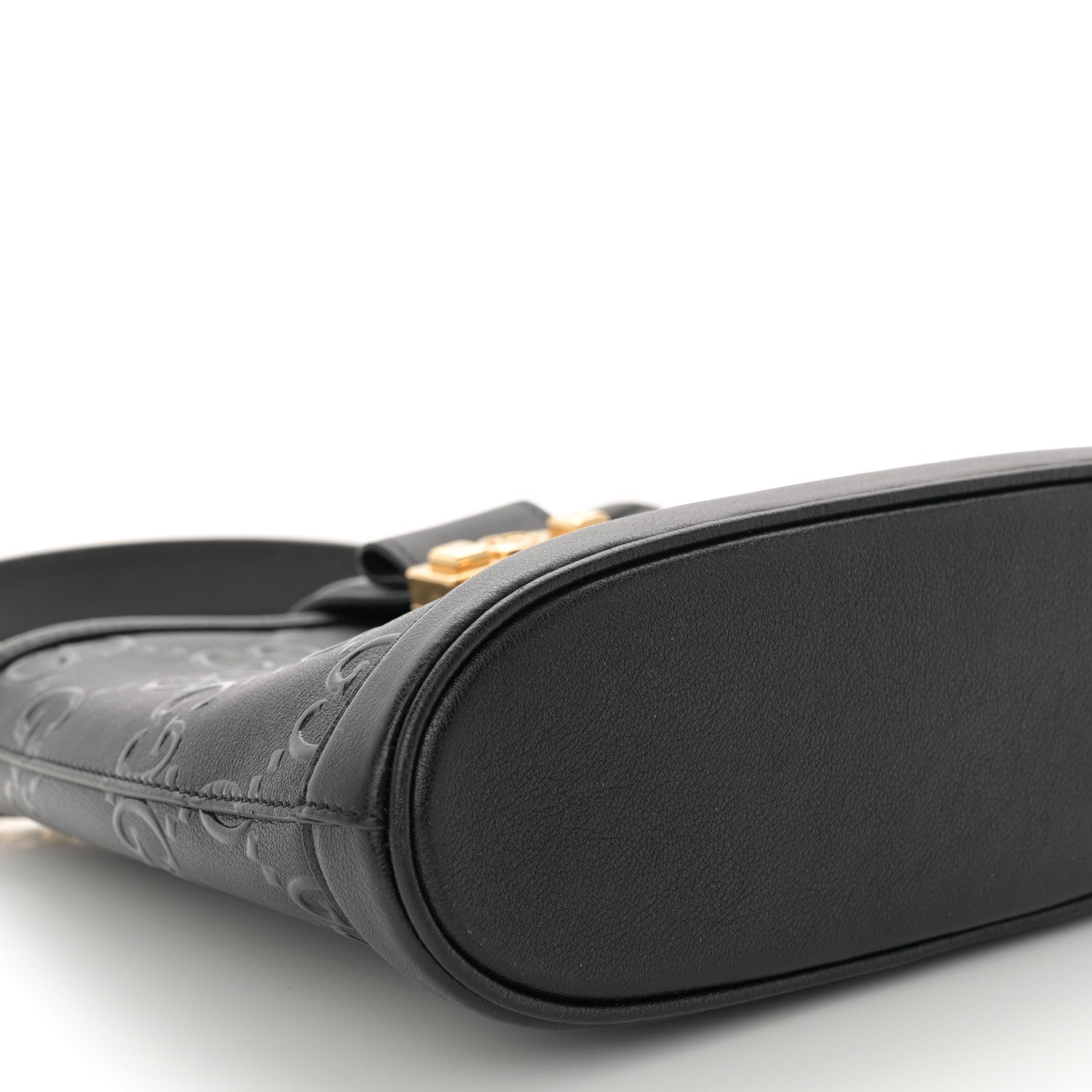 Gucci Wonka Grain Calfskin GG Monogram Debossed Small Padlock Shoulder Bag Black 9 of 10