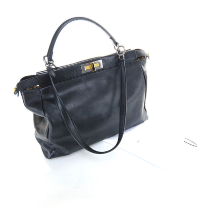 Fendi Calfskin Calf Hair Leopard Print Large Peekaboo Iconic Satchel Black 3 of 13