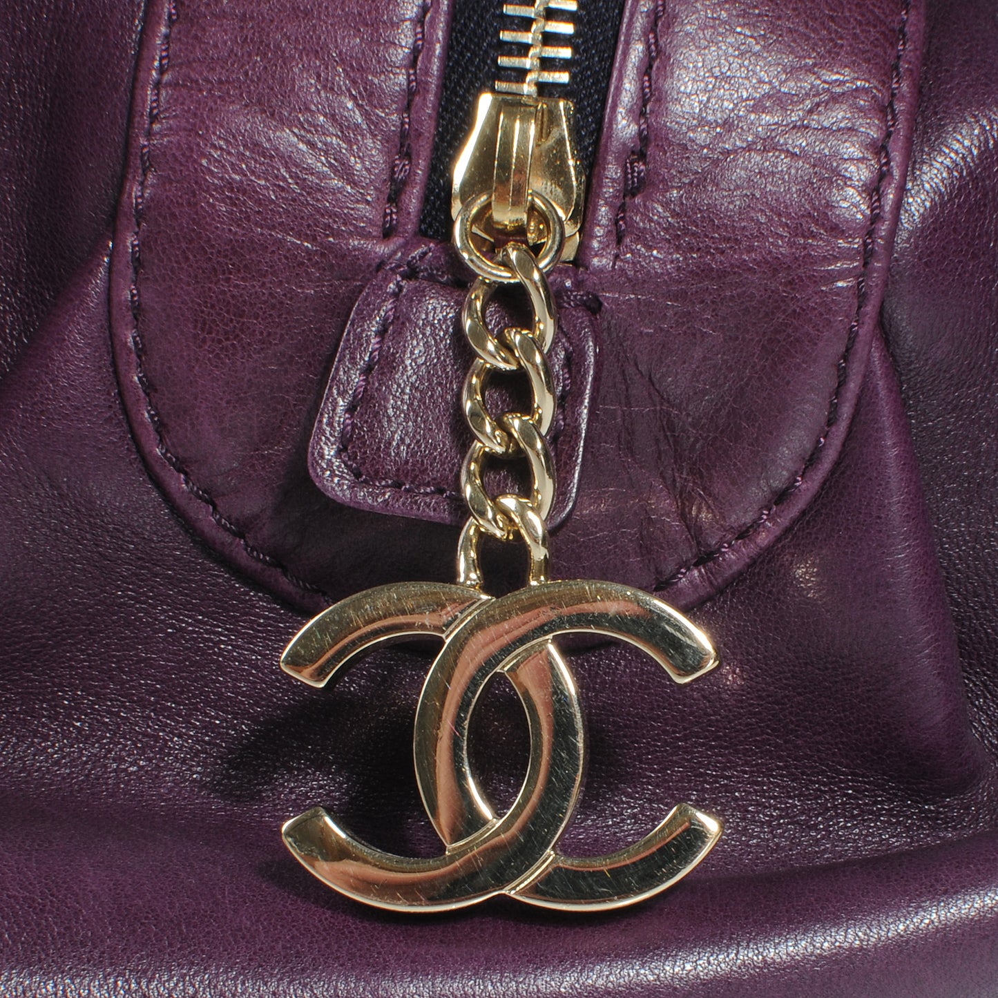 Distressed Lambskin Lady Braid Bowler Purple