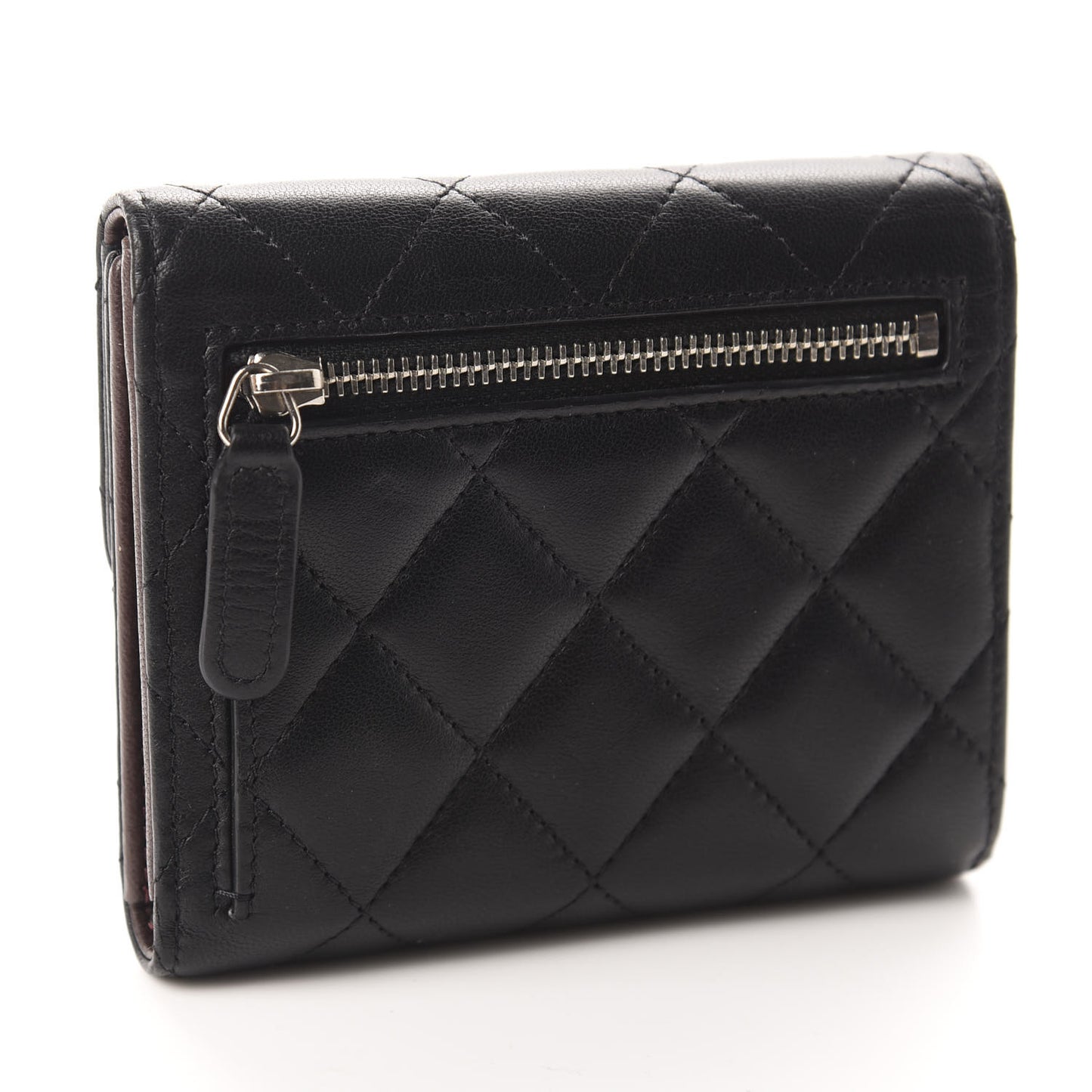 Lambskin Quilted Compact Flap Wallet Black