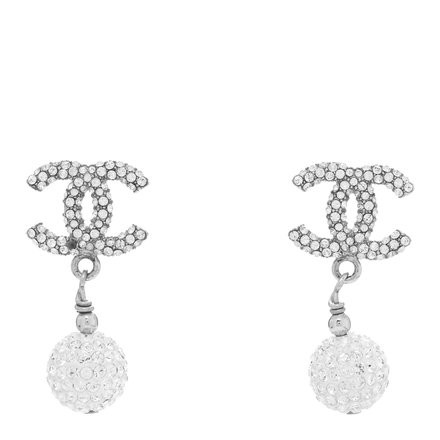 Crystal CC Drop Earrings White Silver