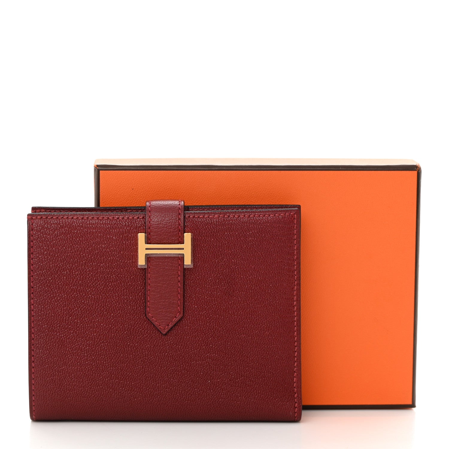Hermes Chevre Mysore Bearn Compact Wallet Rouge H 9 of 9