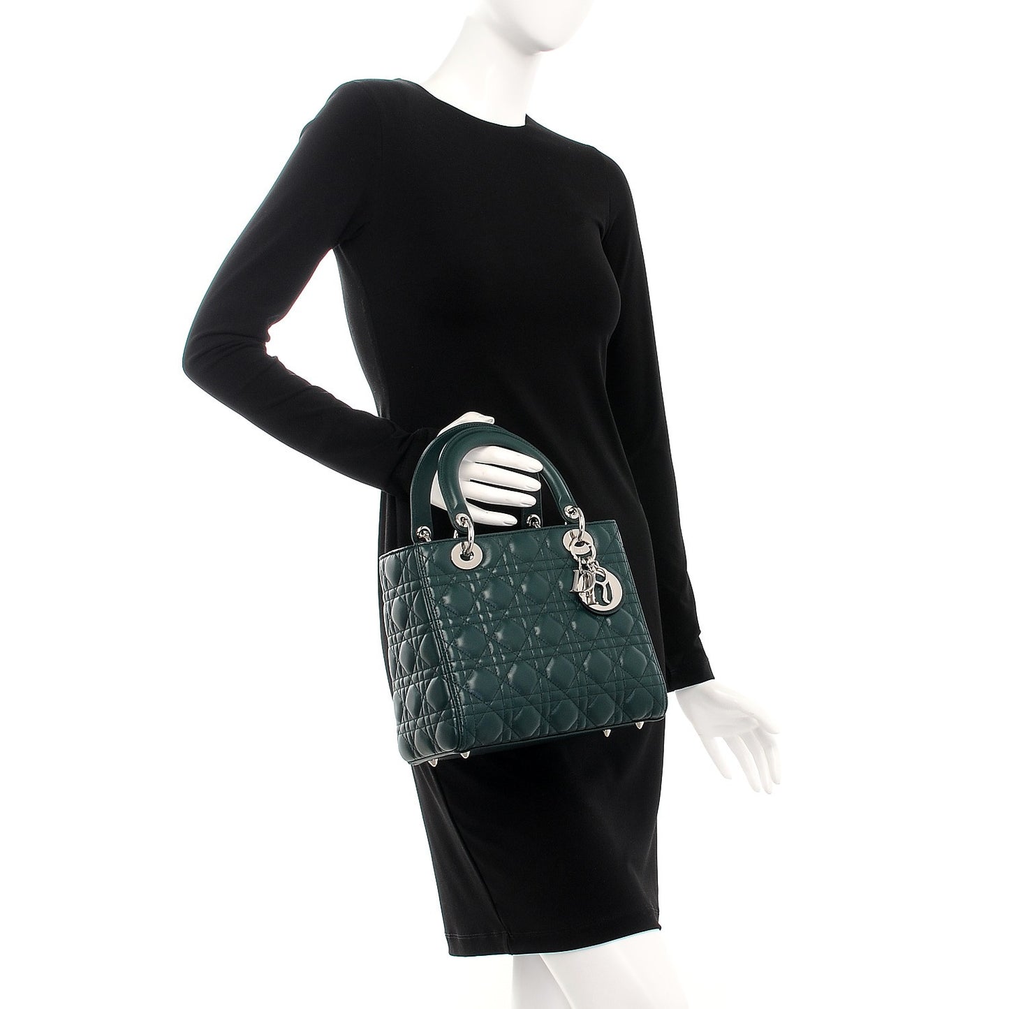 Lambskin Cannage Medium Lady Dior Crystal Strap Green