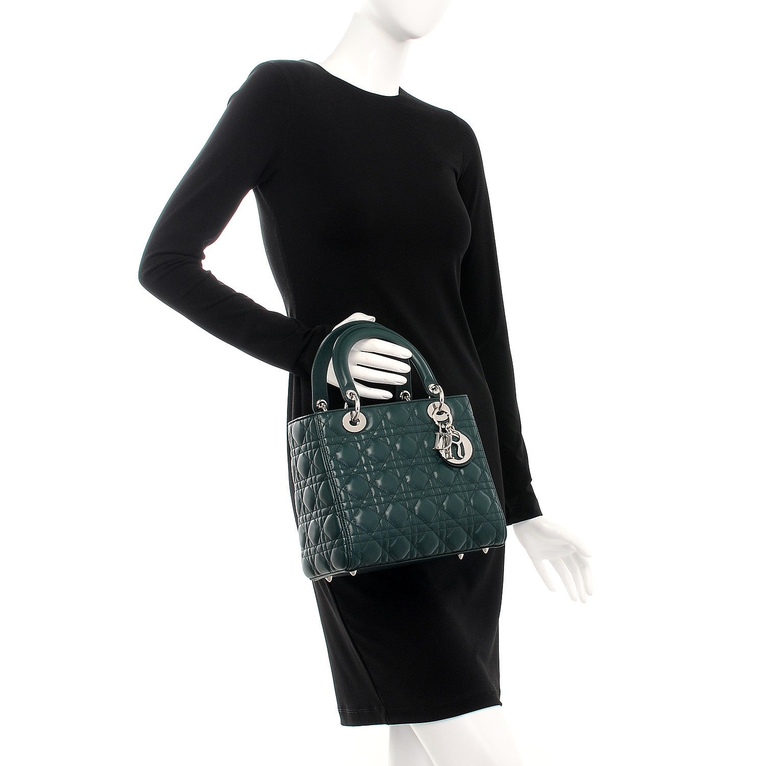 Christian Dior Lambskin Cannage Medium Lady Dior Crystal Strap Green 3 of 8