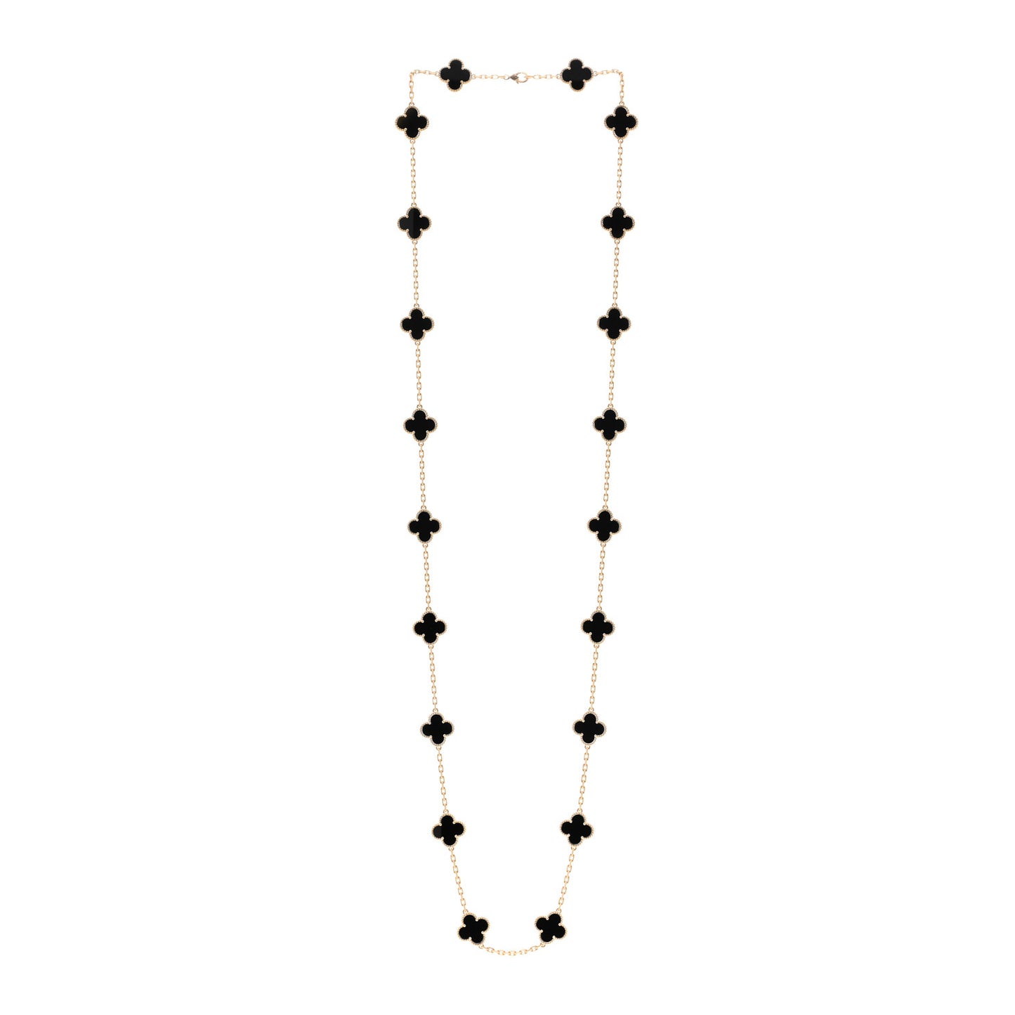 18K Yellow Gold Black Onyx 20 Motifs Vintage Alhambra Necklace