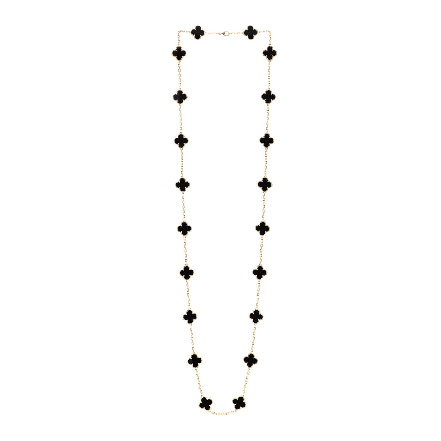 Van Cleef & Arpels 18K Yellow Gold Black Onyx 20 Motifs Vintage Alhambra Necklace 3 of 5