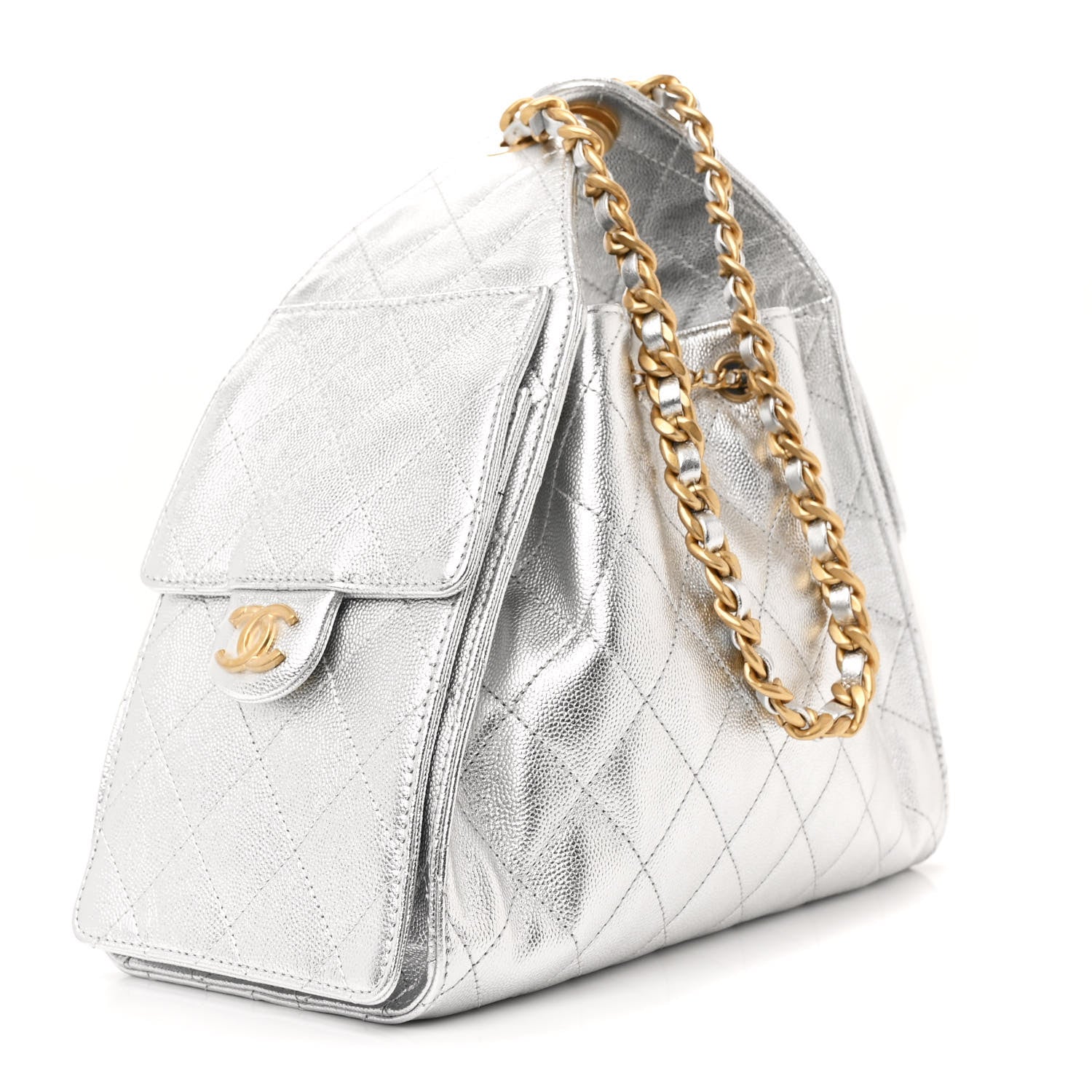 Chanel Metallic Caviar Quilted Small Chanel 25 Handbag Silver 3 of 11