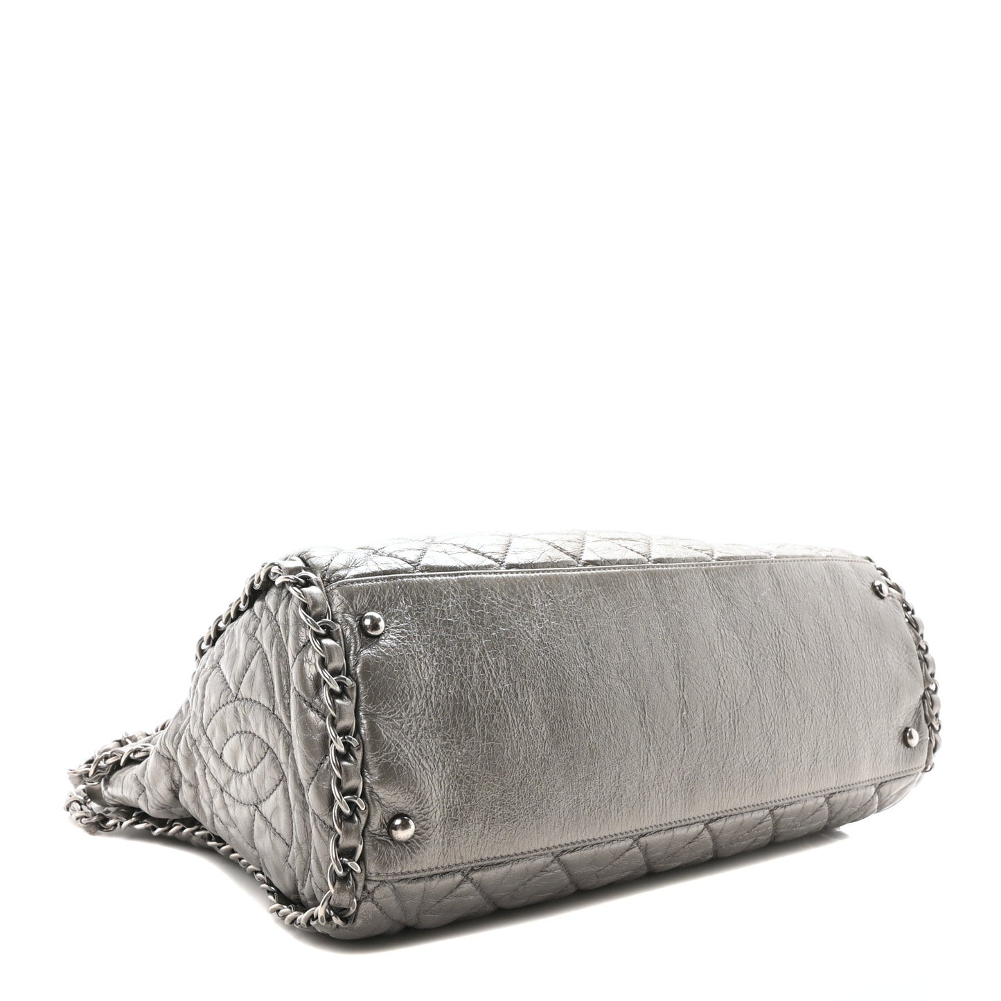 Metallic Calfskin Quilted Large Chain Me Hobo Silver