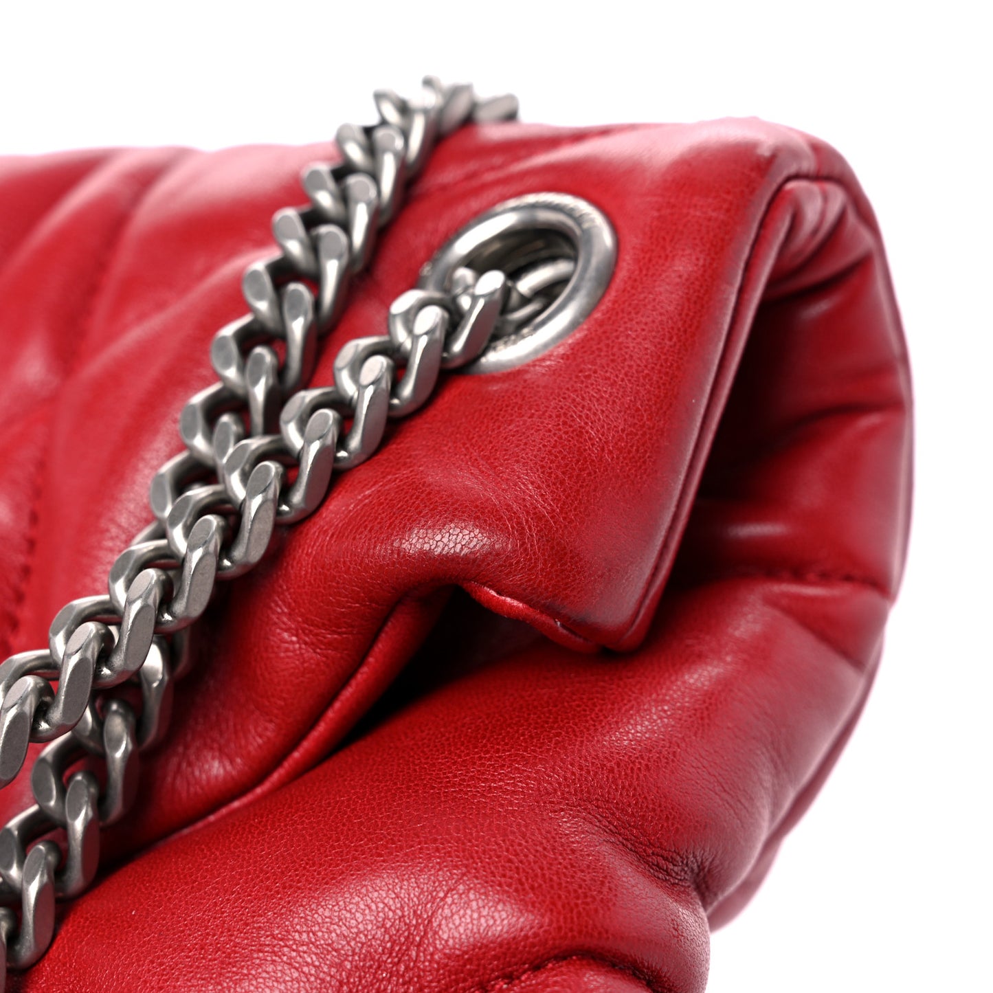 Lambskin Quilted Small Loulou Puffer Monogram Chain Satchel Red