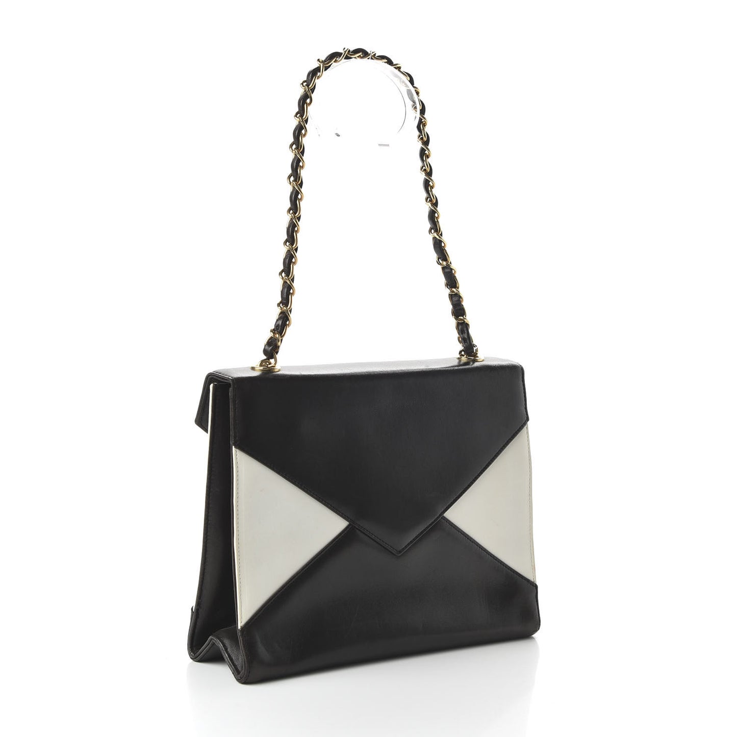 Lambskin Medium Envelope Single Flap Bag Black White
