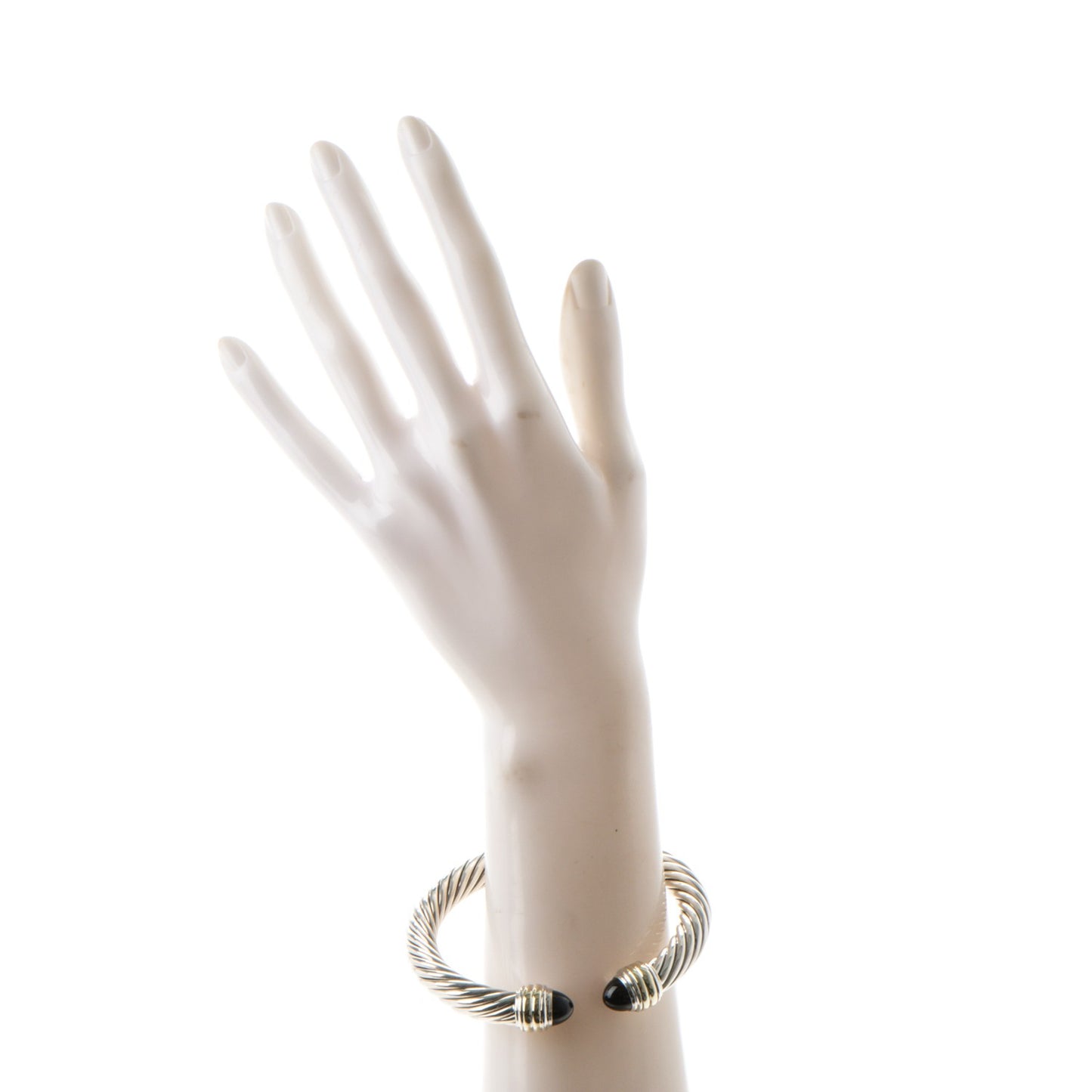 Sterling Silver 14k Yellow Gold Black Onyx 10mm Cable Classics Bracelet