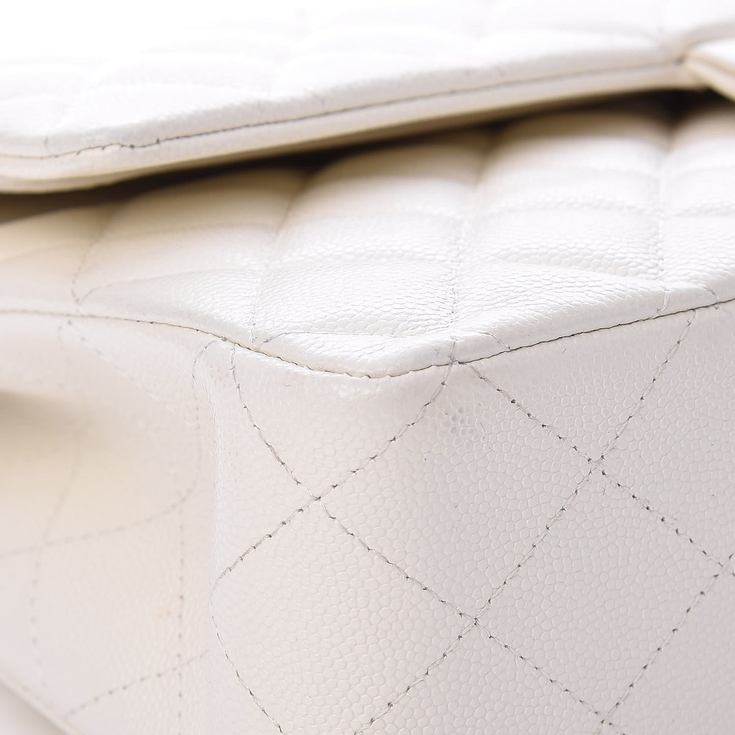 Caviar Quilted Medium Double Flap White