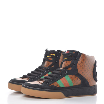 Gucci X DAPPER DAN Calfskin Suede GG Micro Monogram Womens High Top Sneakers 36 Black Cuir Ebony 3 of 10