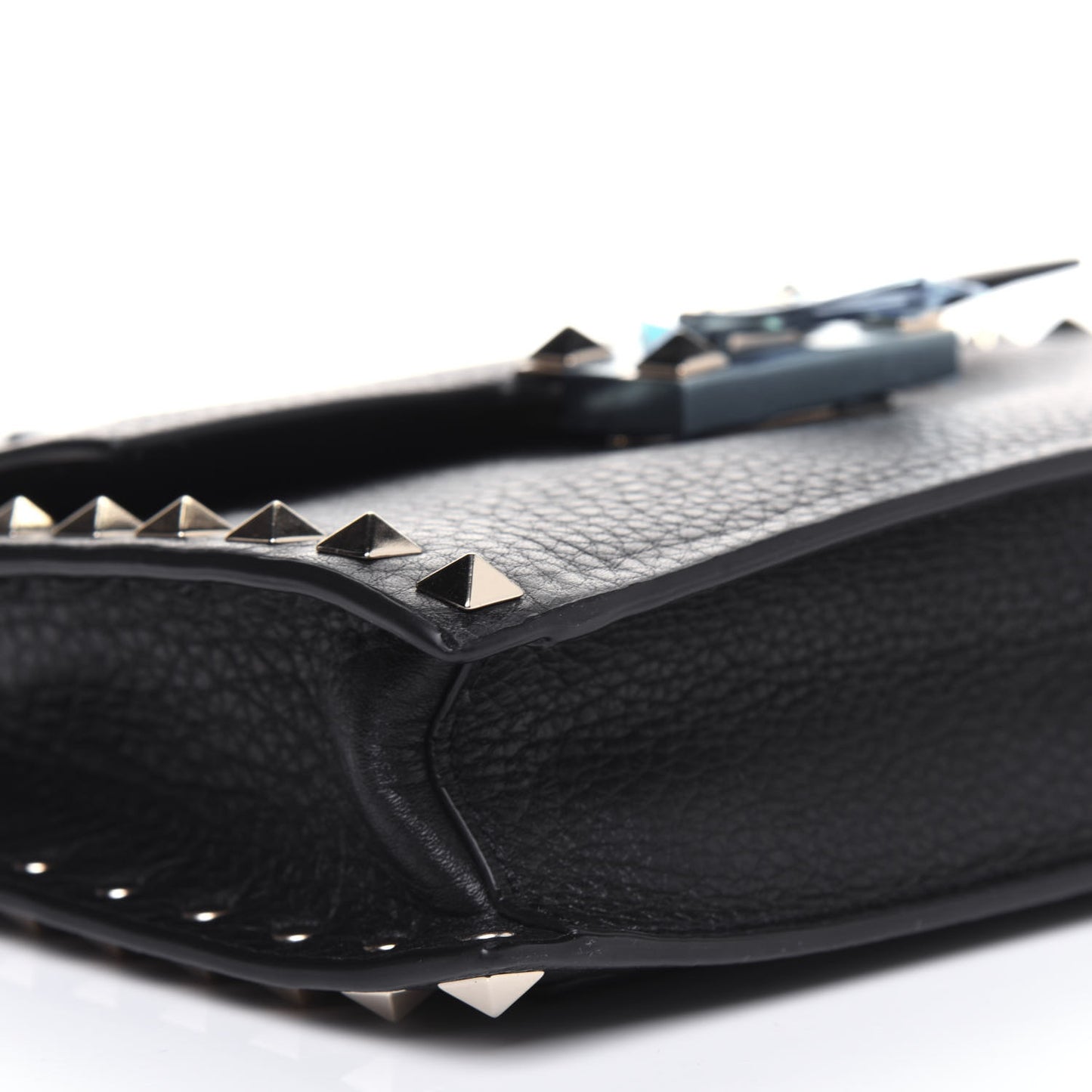 Pebbled Calfskin Small Rockstud Overlay Flap Shoulder Bag Black