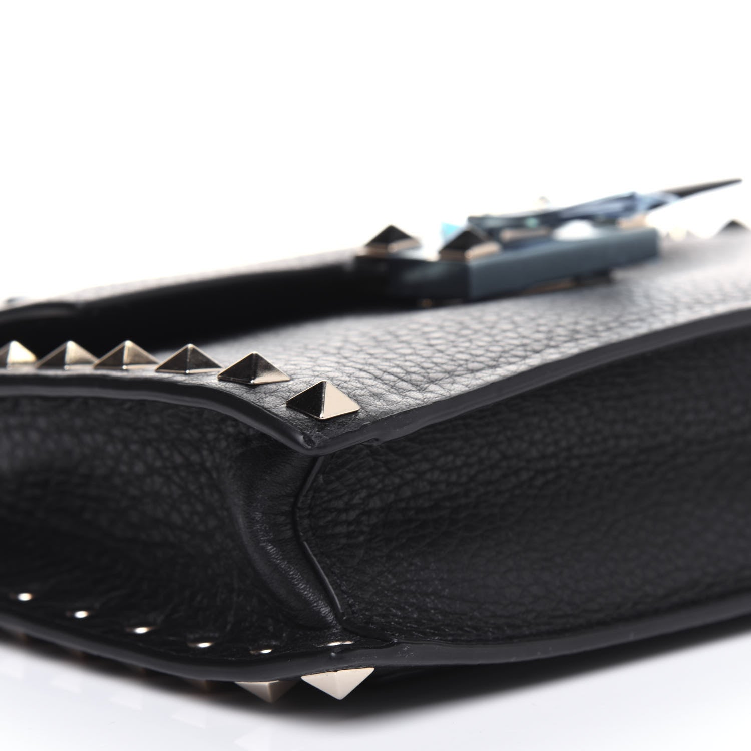 Valentino Garavani Pebbled Calfskin Small Rockstud Overlay Flap Shoulder Bag Black 8 of 11
