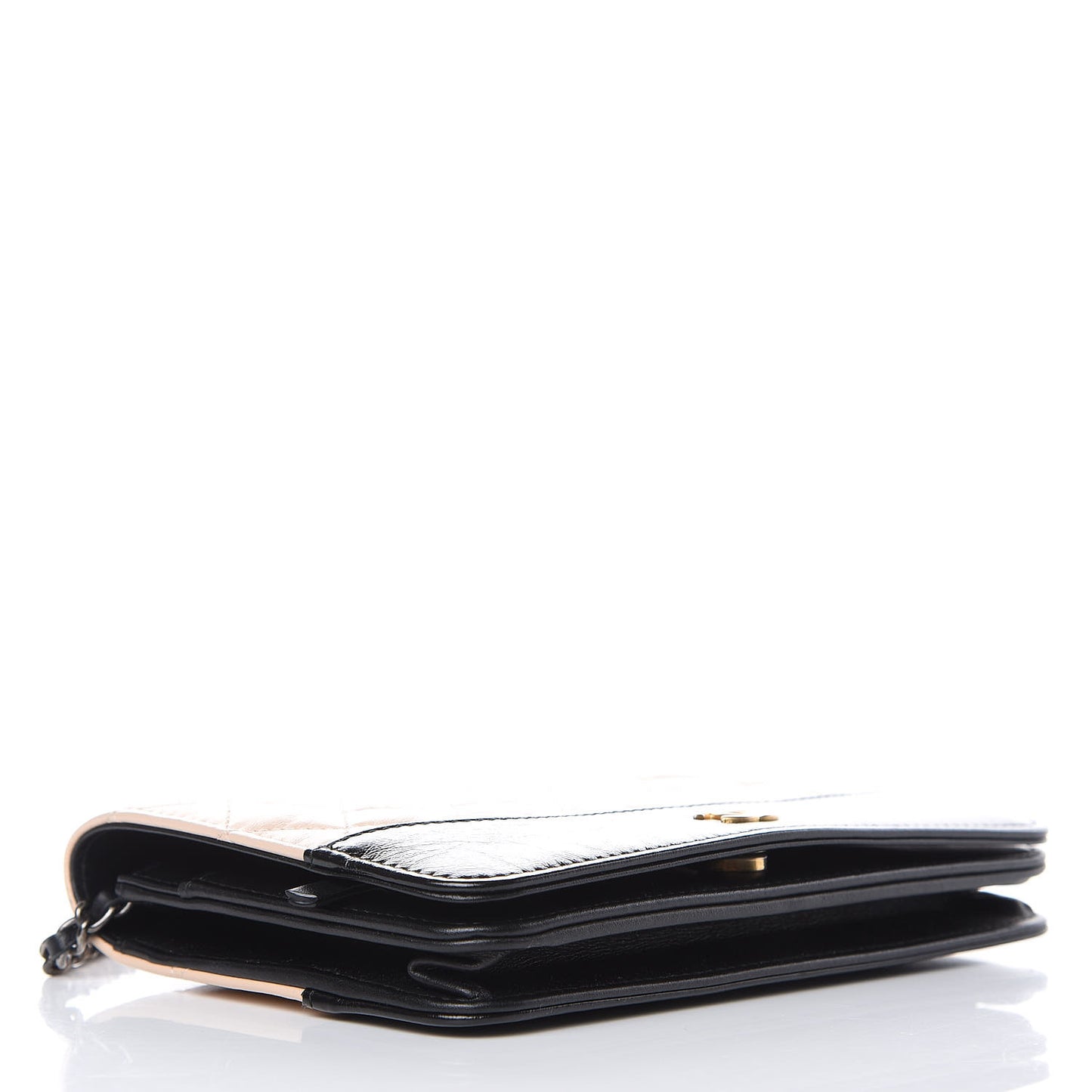 Aged Calfskin Quilted Gabrielle Wallet On Chain WOC Beige Black