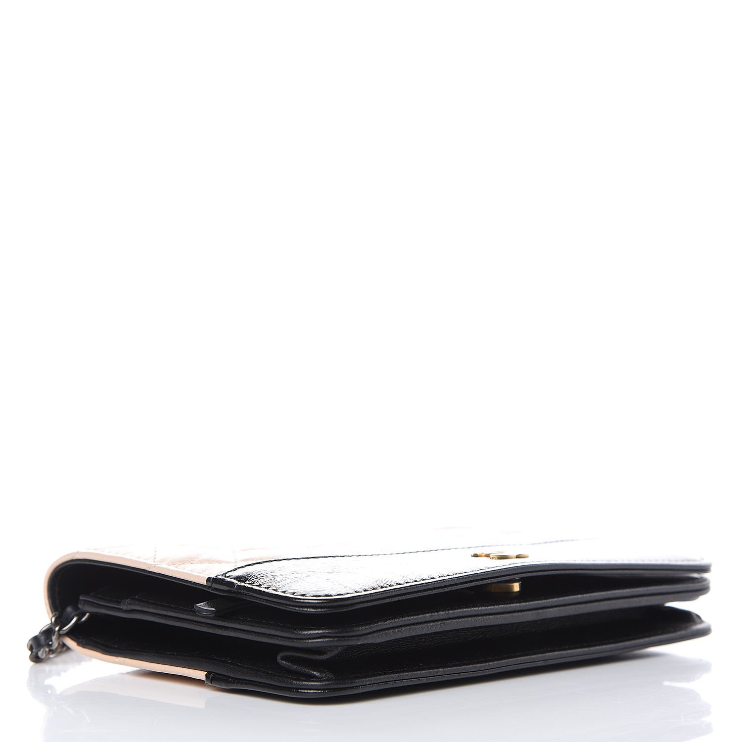 Chanel Aged Calfskin Quilted Gabrielle Wallet On Chain WOC Beige Black 4 of 10