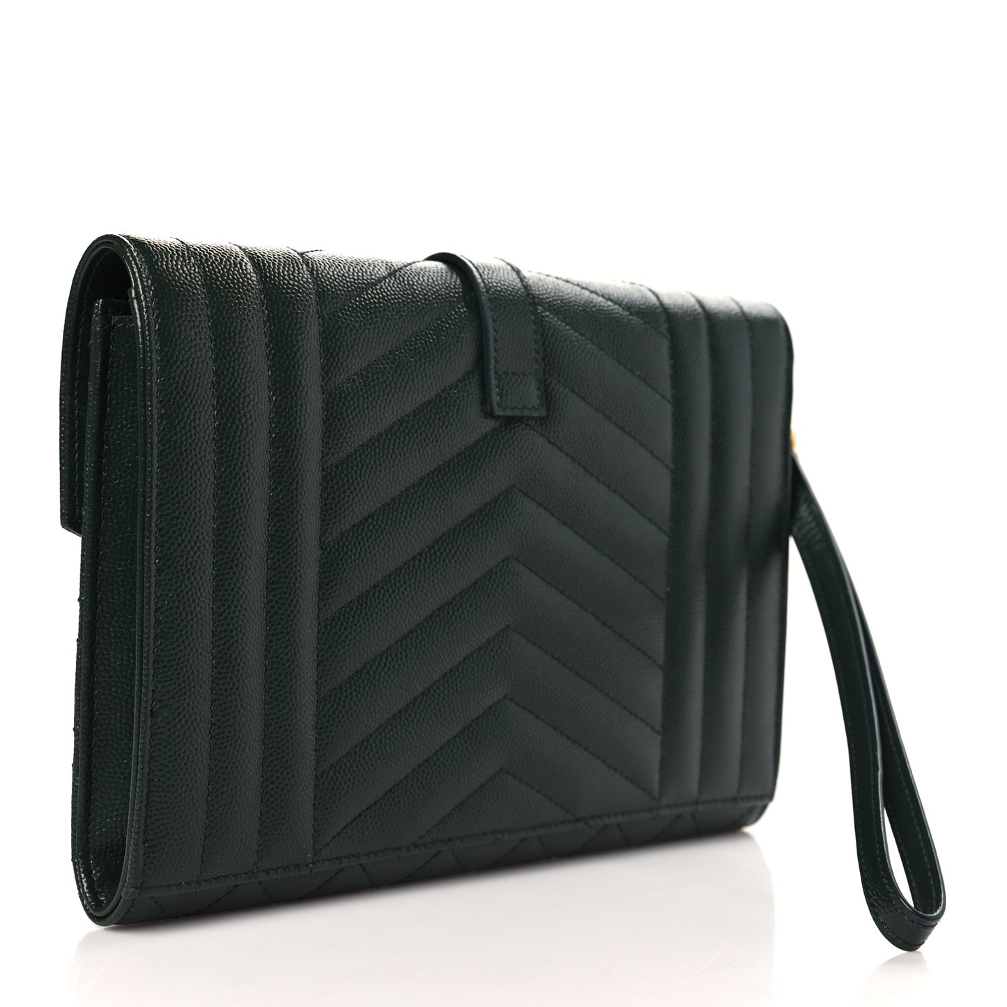 Grain De Poudre Textured Mixed Matelasse Triquilt Monogram Clutch Vert Fonce