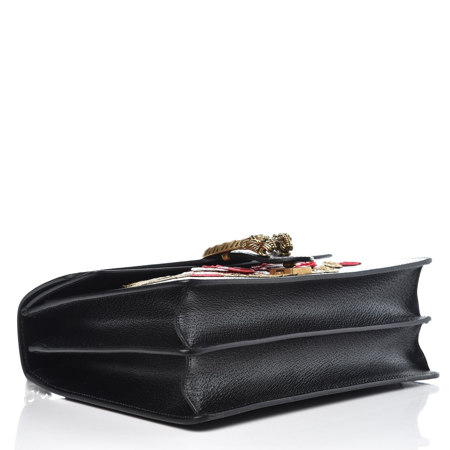 Calfskin Web Floral Embroidered Medium Dionysus Shoulder Bag Black