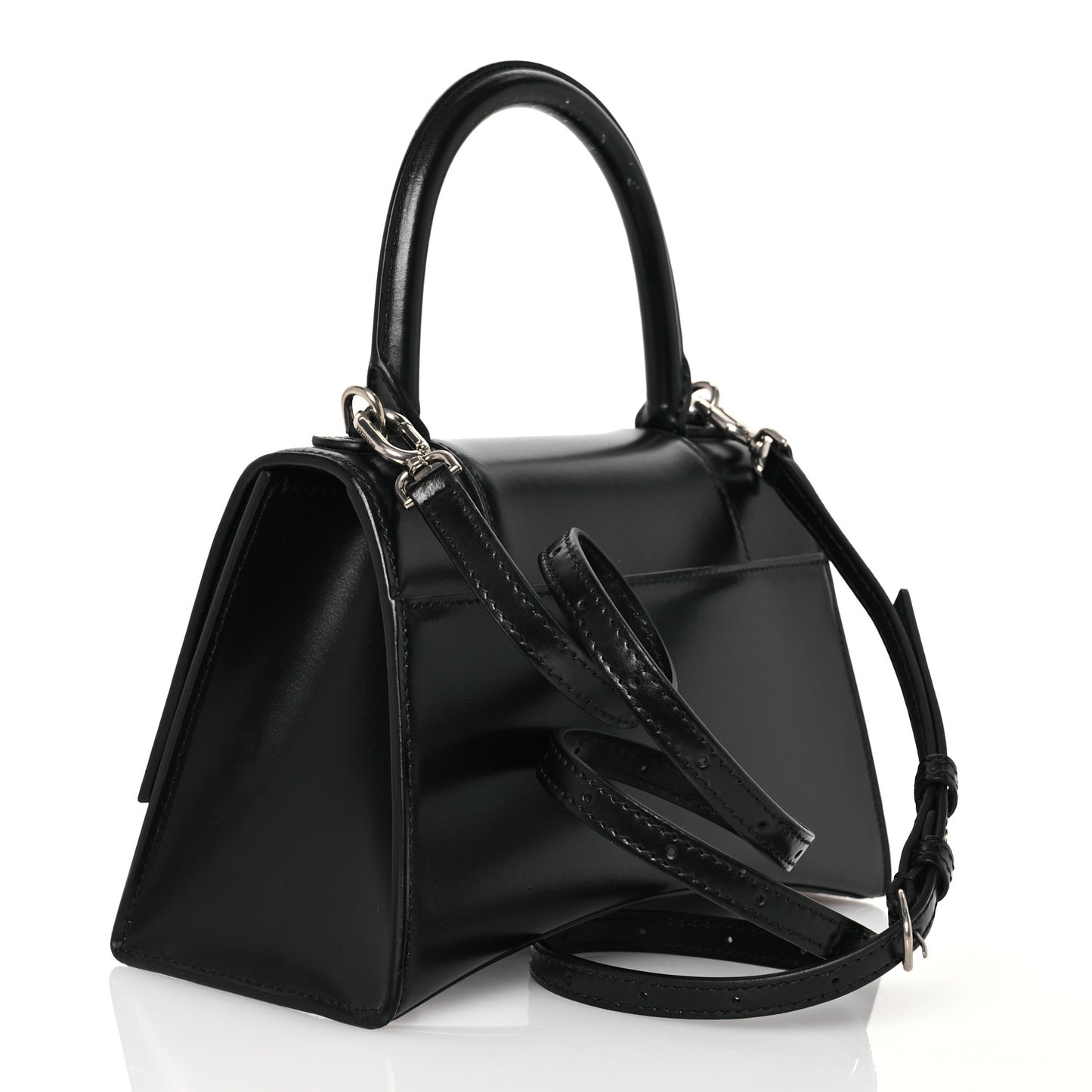 Shiny Box Calfskin Graffiti Logo Small Hourglass Top Handle Bag Black Silver
