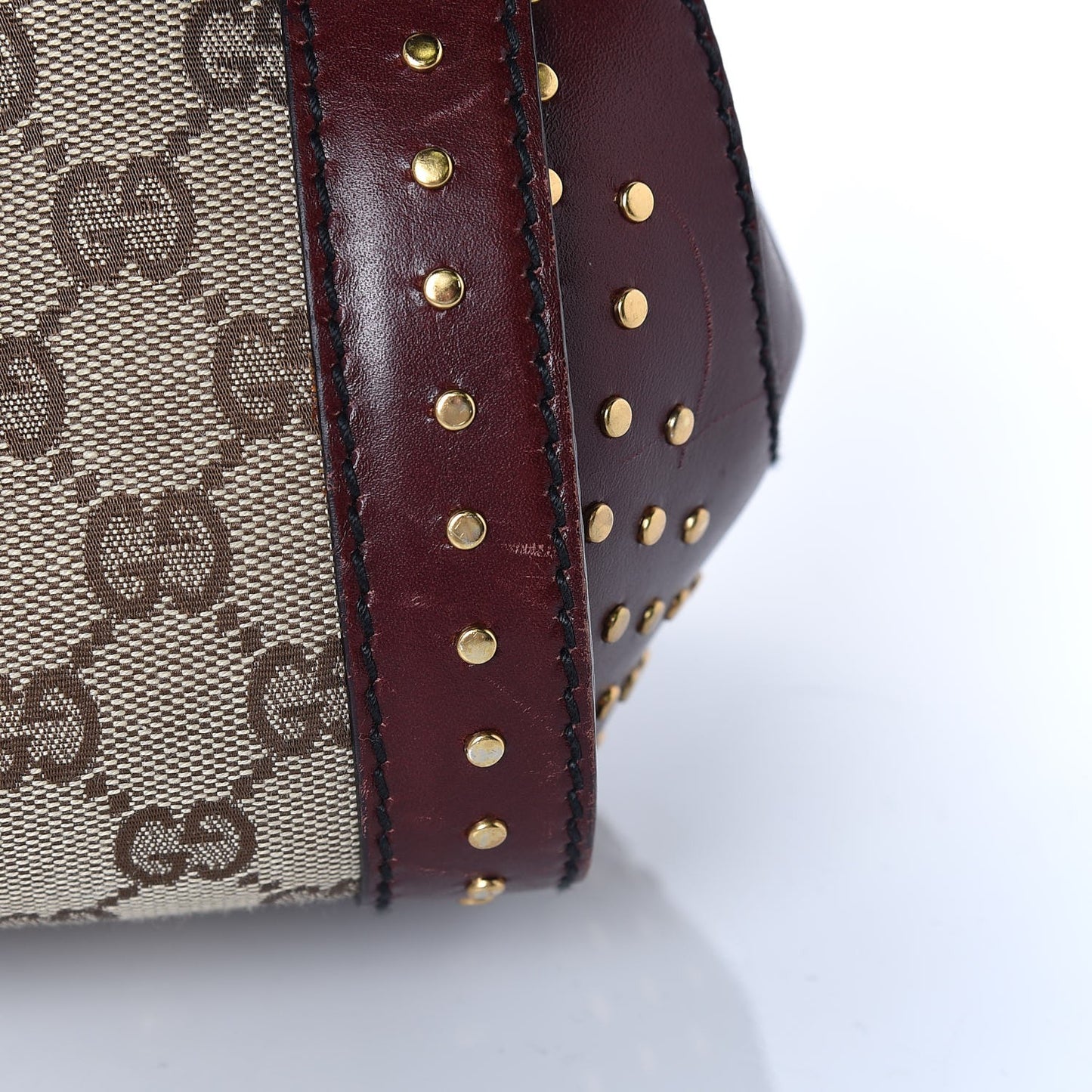 Monogram Studded Bamboo Bullet Satchel Burgundy