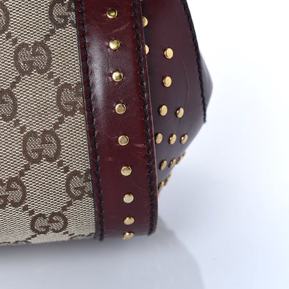 Gucci Monogram Studded Bamboo Bullet Satchel Burgundy 14 of 16