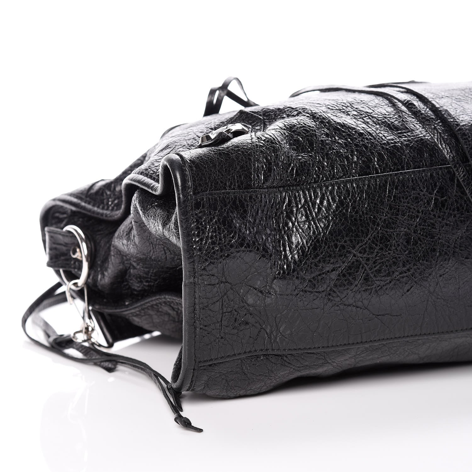 Balenciaga Agneau Classic Silver Hardware City Logo Strap Black White 8 of 9