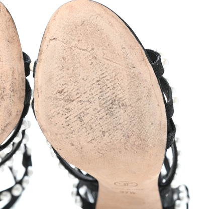 Chanel Crackled Lambskin Pearl Sandals 37.5 Black 6 of 7
