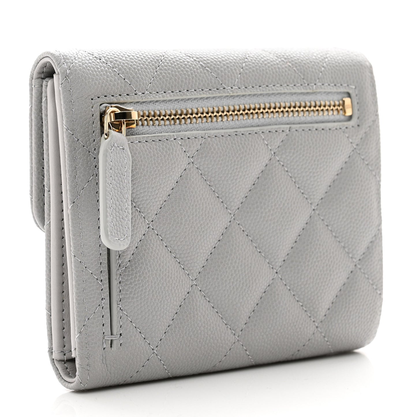 Caviar Quilted Compact Flap Wallet Grey