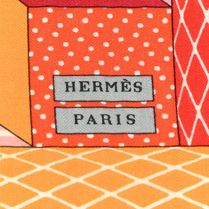Hermes Cashmere Silk Grand Theatre Nouveau Shawl 140 Vieux Rose Corail Vermillon 2 of 5