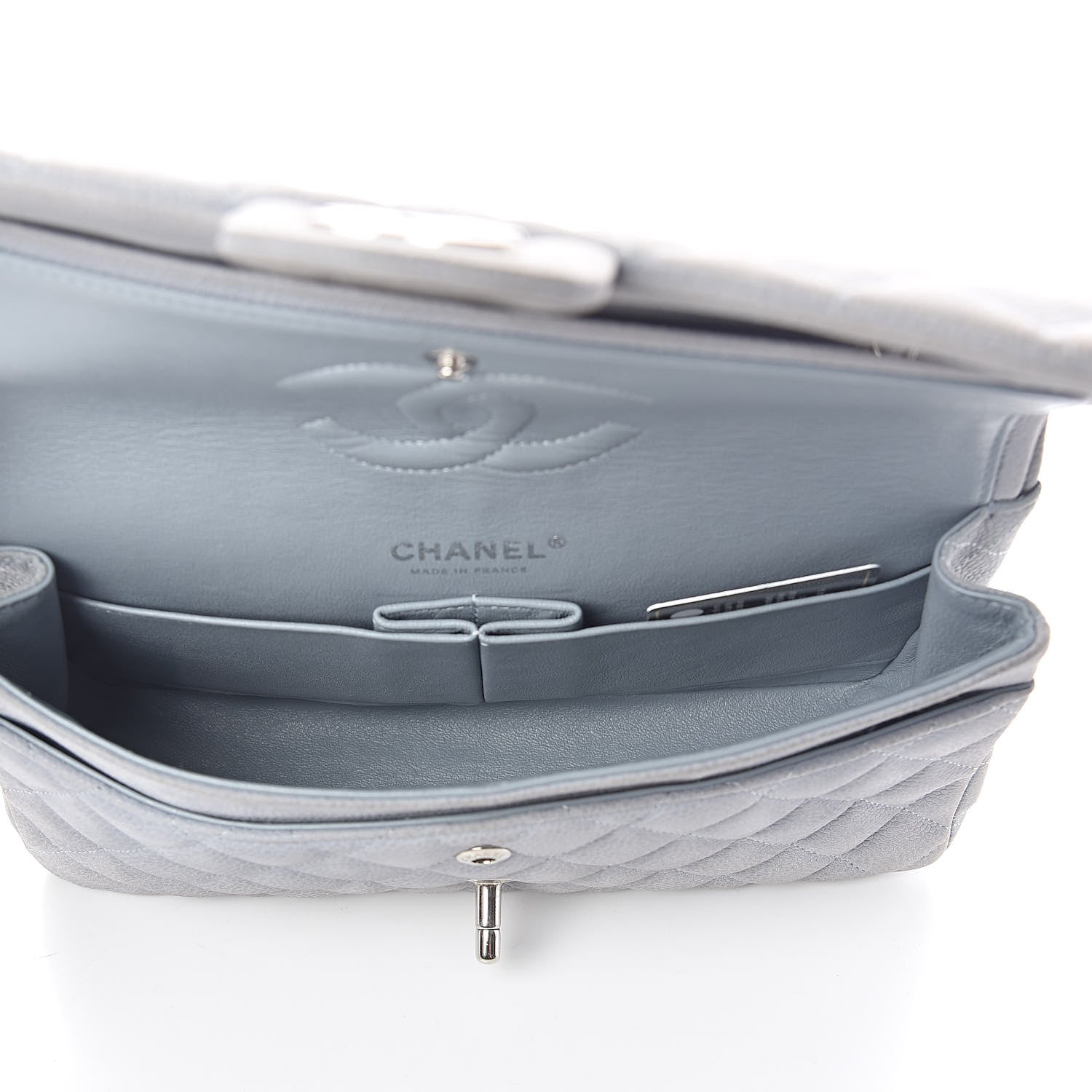 Chanel Iridescent Caviar Quilted Medium Double Flap Light Grey 5 of 15